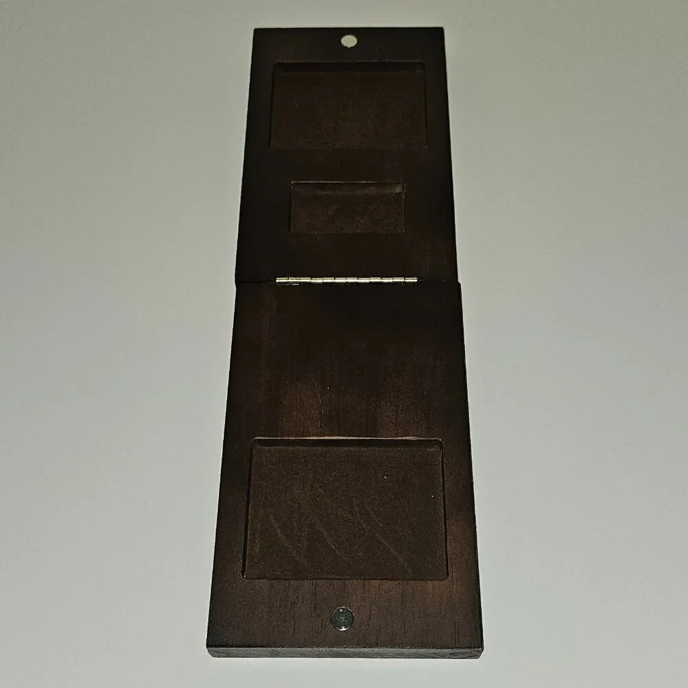 Solid H Wooden Cribbage Board Dark Brown Metal Pegs Foldable Magnetic Closure